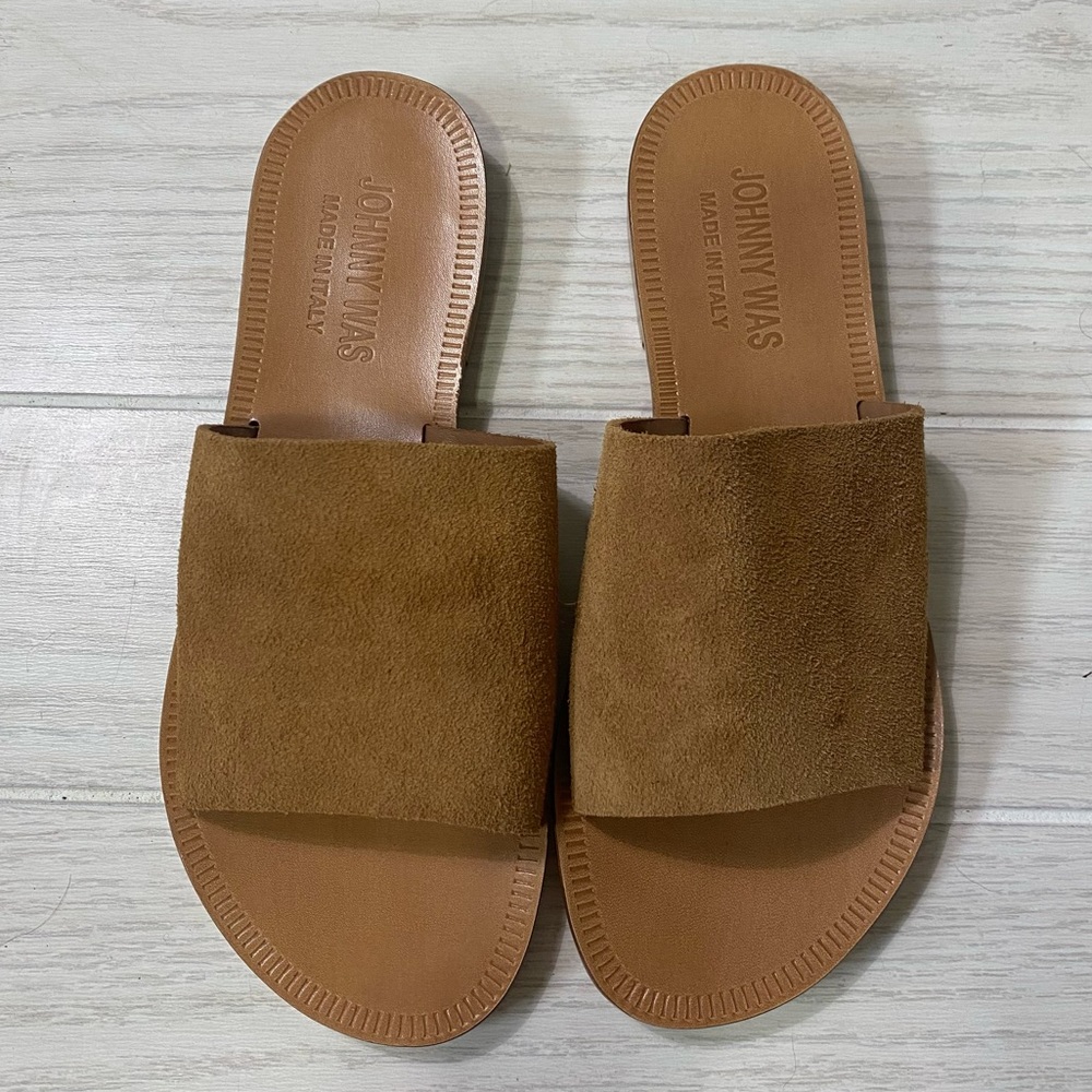 Johnny Was Tan suede slide on sandals